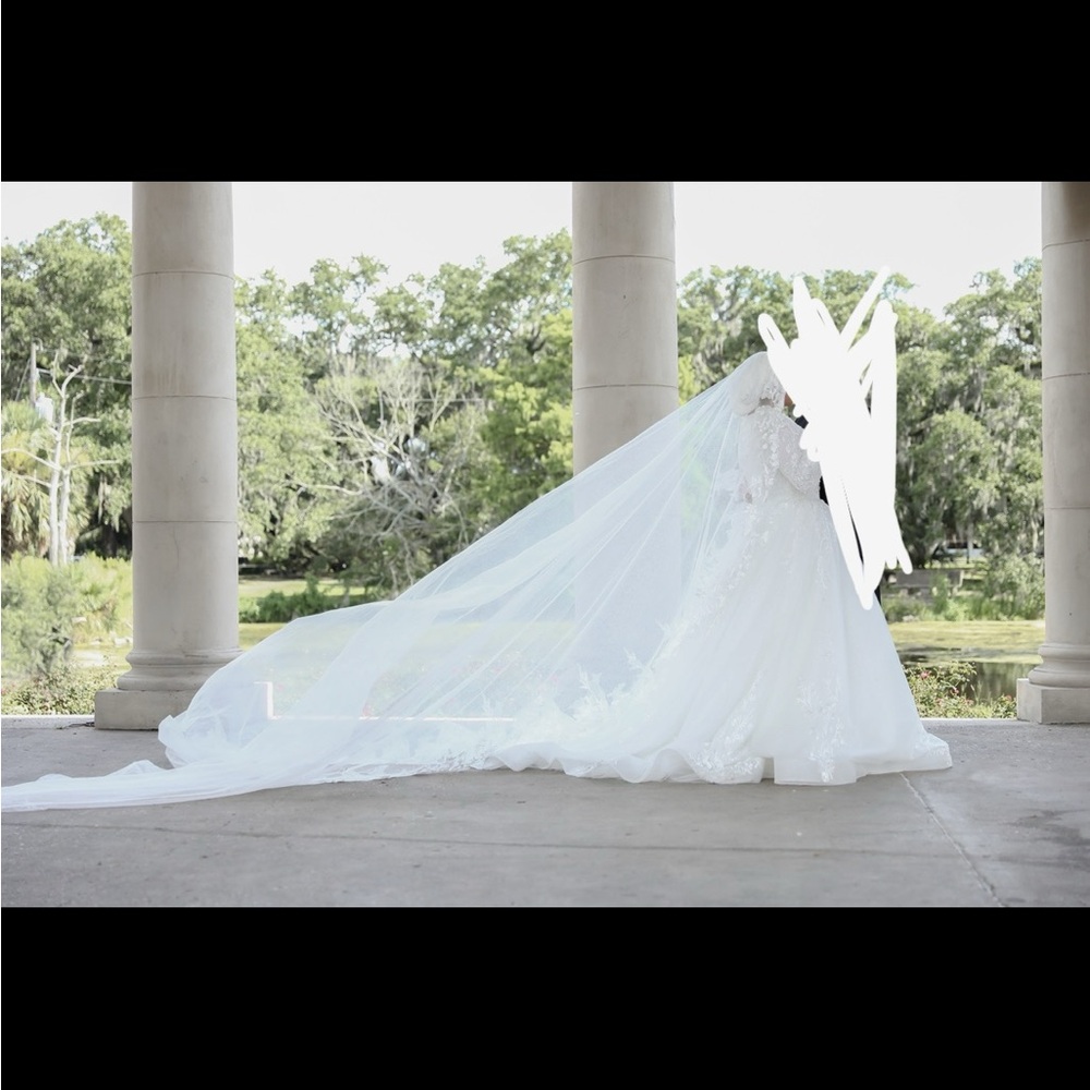 Modest Wedding Dress + Veil - Picture 7 of 8